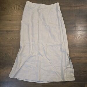 Soft Surroundings Linen Midi Skirt M Khaki Cutout Trim Coastal Boho Beach Resort